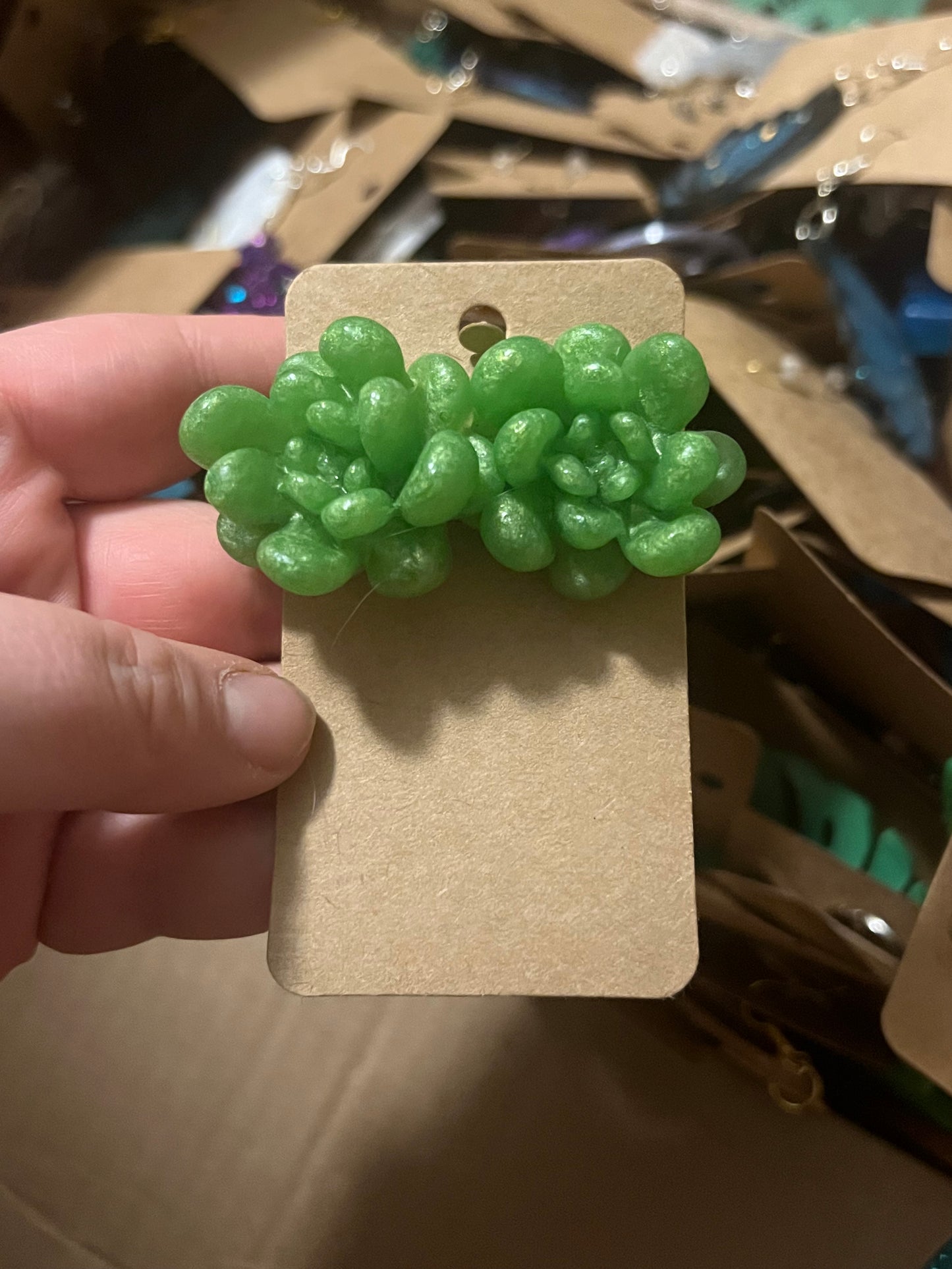 Green Succulent Stud Earrings