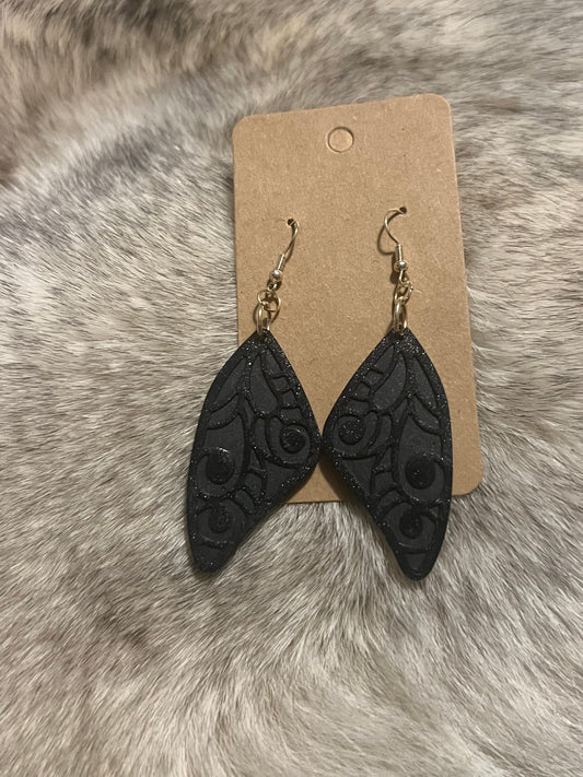 Black Sparkle Butterfly Wing Dangle Earrings