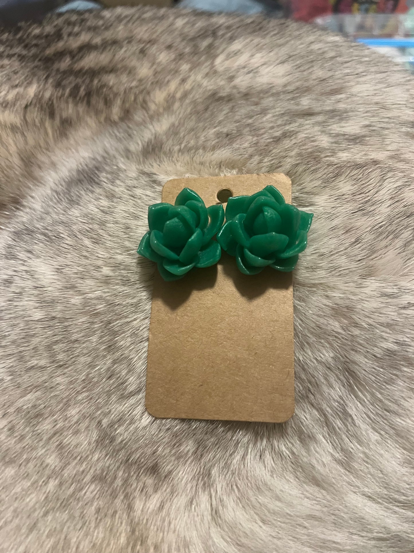 Dark Green Succulent Stud Earrings