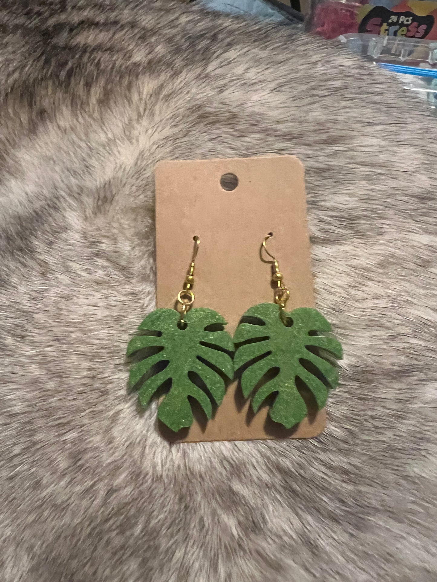 Green Monstera Dangle Earrings