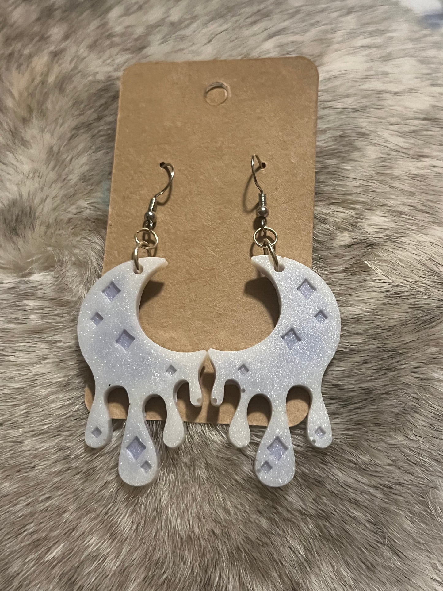 Dripping Lavender Haze Sparkly Moon Dangle Earrings