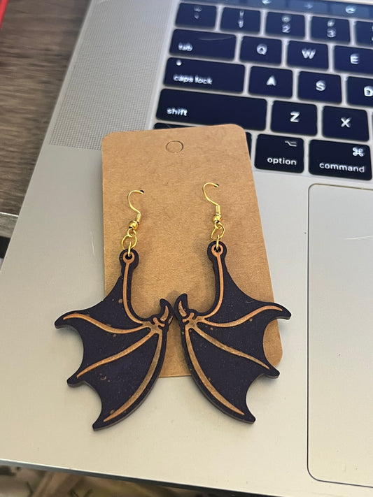 Orange and Black Dragon Wing Earrings