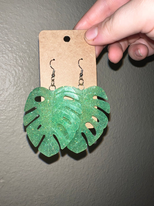 Large Sparkle Monstera Earrings