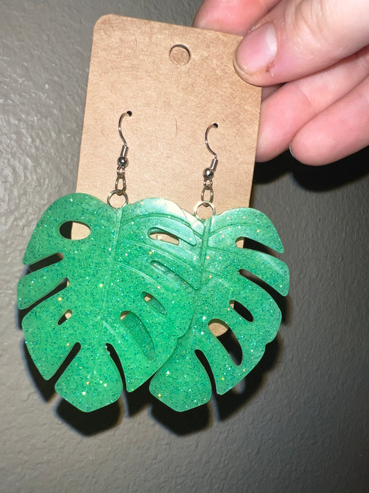 Large Sparkle Monstera Earrings