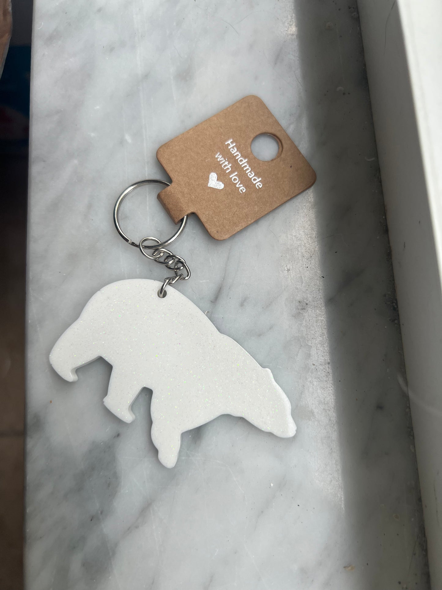 Polar Bear Sparkly White Keychain