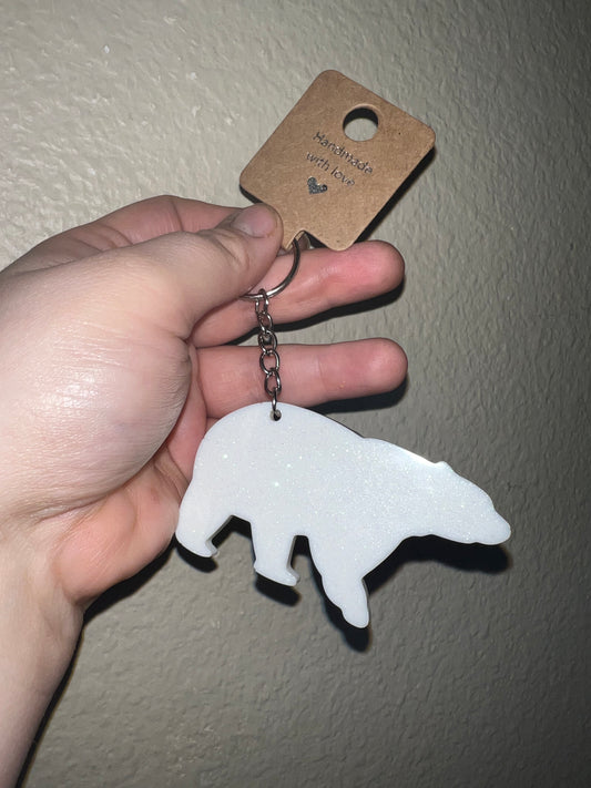 Polar Bear Sparkly White Keychain