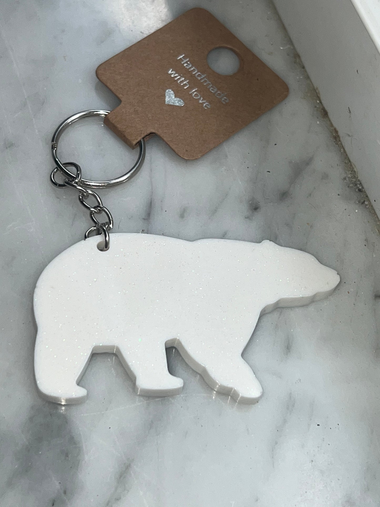 Polar Bear Sparkly White Keychain