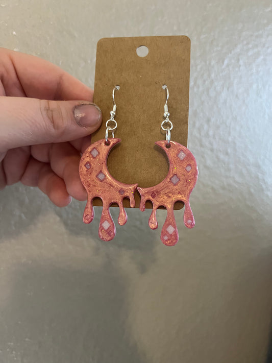 Dripping Rose Gold Sparkly Moon Dangle Earrings