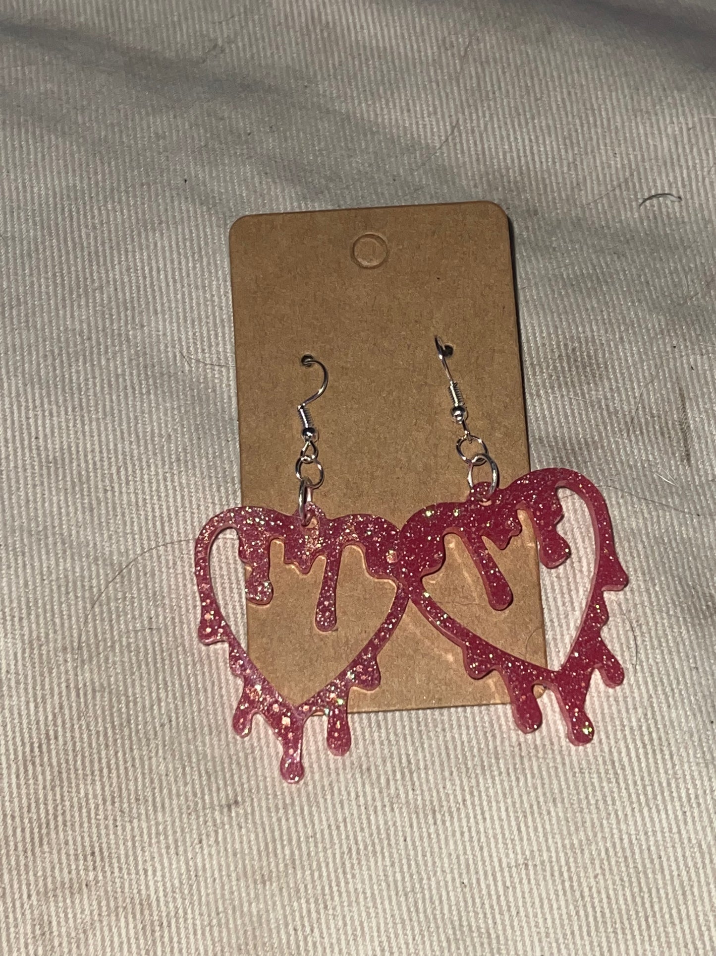 Lovers Era Dripping Pink Sparkle Heart Dangle Earrings