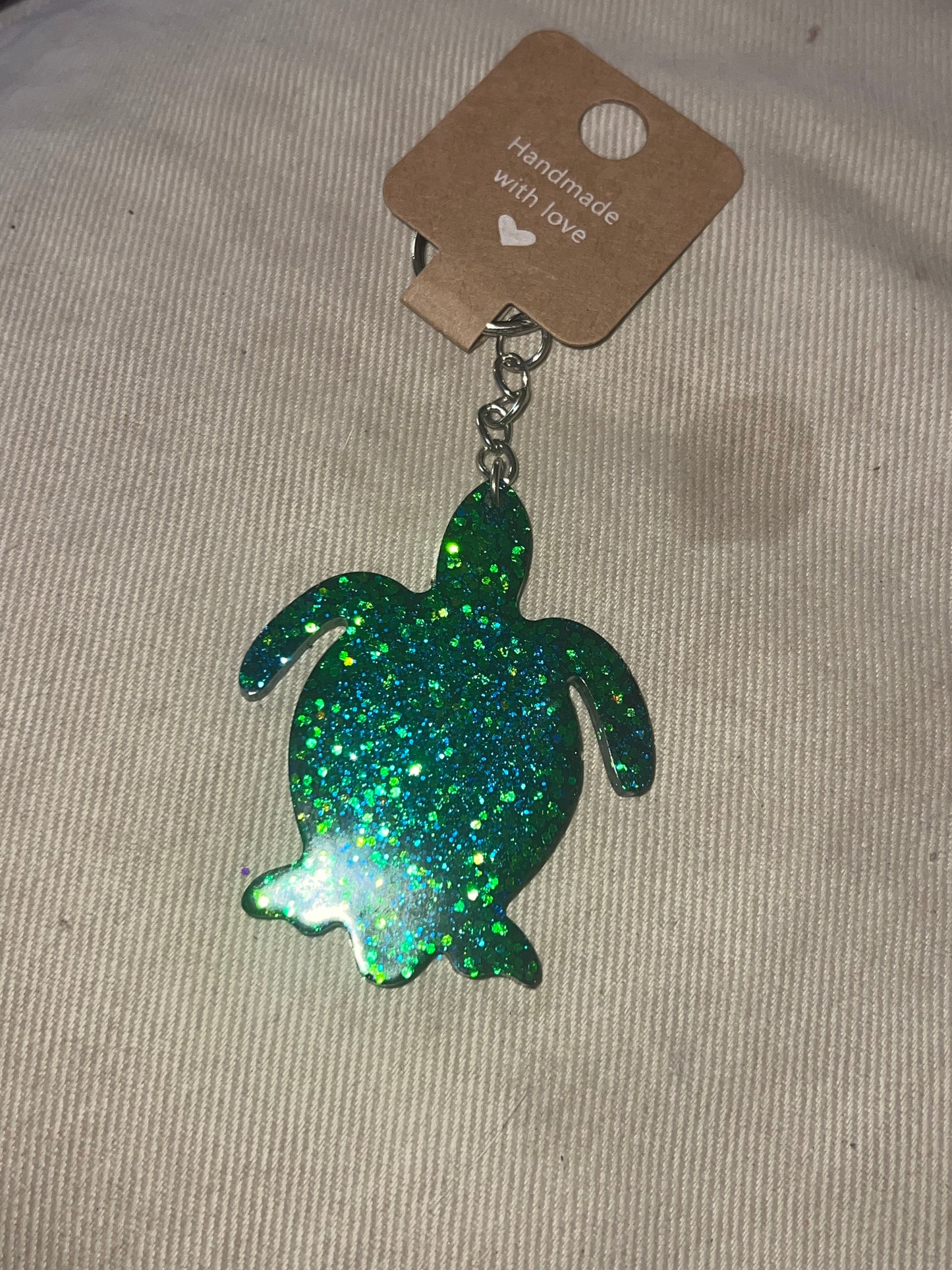 Blue Green Sparkle Turtle Keychain