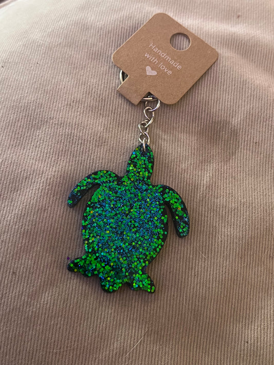 Blue Green Sparkle Turtle Keychain