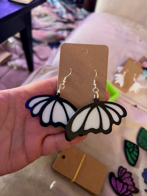 Black and White Butterfly Wing Earrings